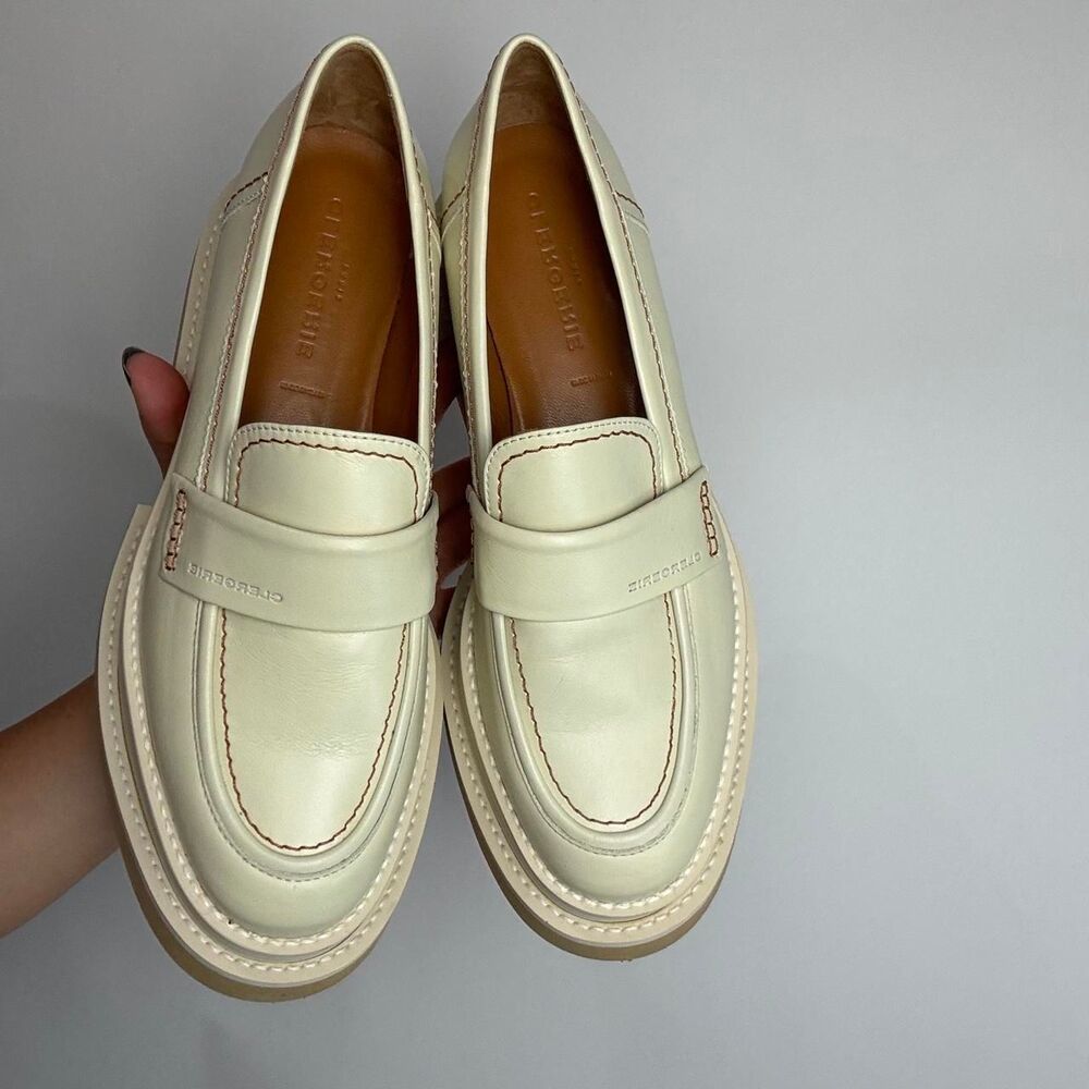 Robert Clergerie Paris Cream Leather Chunky Platform Loafers Made in Spain